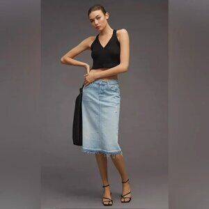 MOTHER Superior The Vagabond MIDI Undone Hem Denim Skirt Vacation Temptation 28